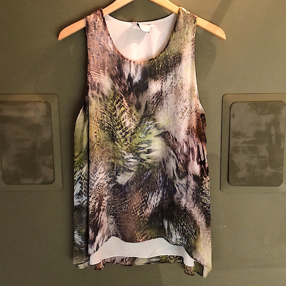 Green sleeveless silk blouse/tunic